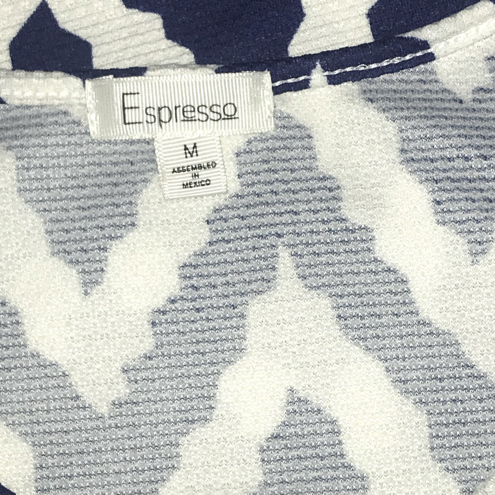 Espresso Cold Shoulder Blue White Chevron Print Short Dress - Medium - Picture 11 of 12